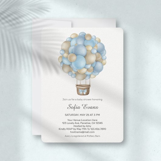 Blauwe Hete Luchtballon Baby shower Invitation Kaart