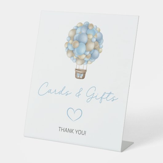 Blauwe Hete Luchtballon Baby shower Kaarten en Ges Reclamebord Met Voetstuk (Voorkant)