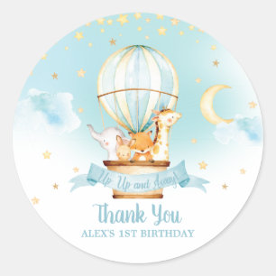 Blauwe Hete Luchtballon Dieren Verjaardagsfeestgun Ronde Sticker