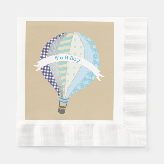 Blauwe Hete Luchtballon Jongen Baby shower Servett Servet (Voorkant)