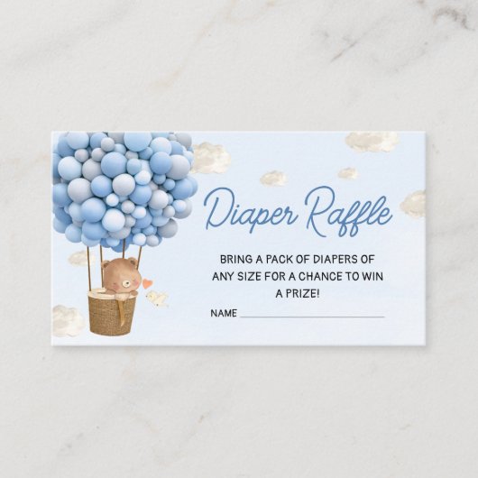 Blauwe hete luchtballon omhoog en weg luier Raffle Informatiekaartje (Voorkant)