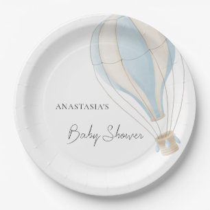 Blauwe hete luchtballon viering papieren bordje