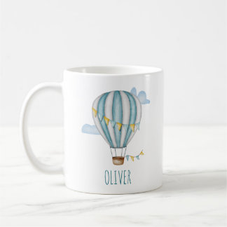 Blauwe hete luchtballon waterverf koffiemok