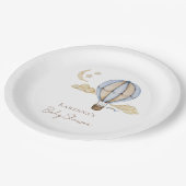 Blauwe Hete Luchtballon Wit Baby shower Papieren Bordje (Gekanteld)