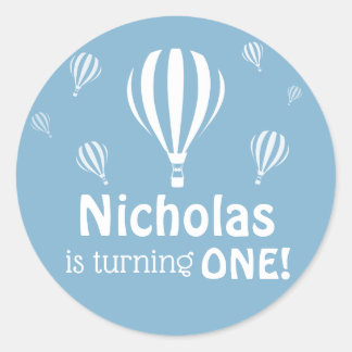 Blauwe heteluchtballonnen Baby's eerste verjaardag Ronde Sticker