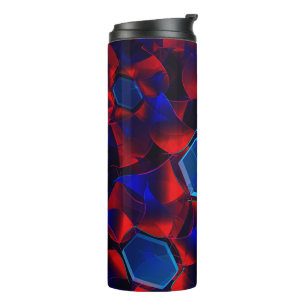 Blauwe hexagon gemengd met overlappende rode kromm thermosbeker