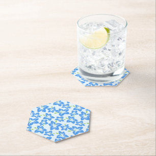 Blauwe Hibiscus, Blauwe Bloemen, Bloempatroon Kartonnen Onderzetters