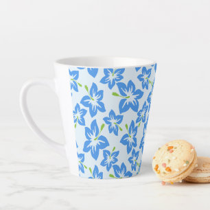 Blauwe hibiscus, blauwe bloemen, patroon van bloem latte mok
