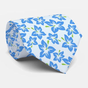 Blauwe hibiscus, blauwe bloemen, patroon van bloem stropdas