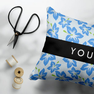 Blauwe Hibiscus, Blauwe Bloemen, Uw Naam Accent Kussen