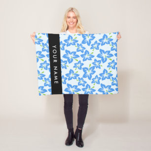 Blauwe Hibiscus, Blauwe Bloemen, Uw Naam Fleece Deken