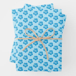 Blauwe Hibiscus Inpakpapier Set Vel