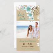 Blauwe Hibiscus Tropische Trouwfoto Save The Date (Voorkant / Achterkant)