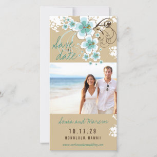 Blauwe Hibiscus Tropische Trouwfoto Save The Date