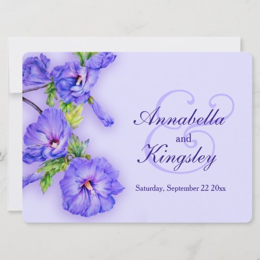 Blauwe hibiscus-uitnodiging voor bruiloft kaart (Voorkant)