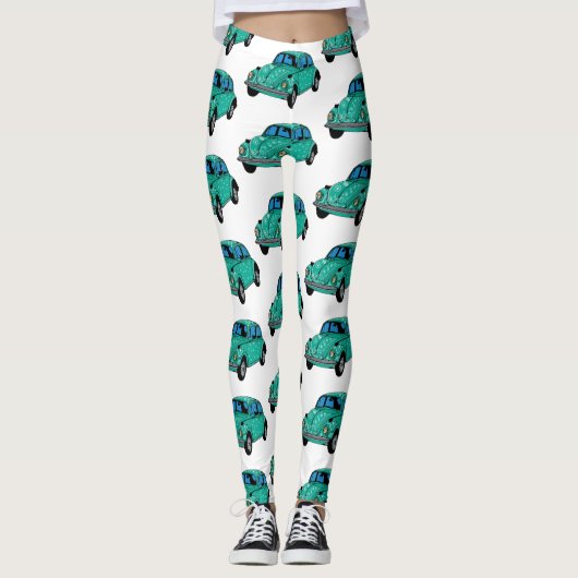Blauwe Hippie Auto Aangepaste Leggings (Voorkant)
