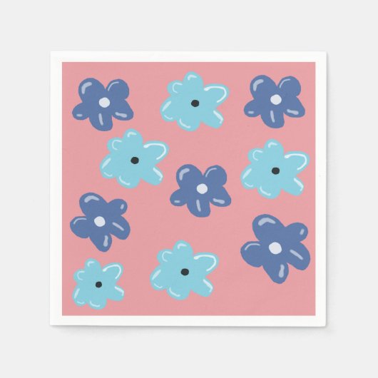 Blauwe hippy bloemen servet (Voorkant)