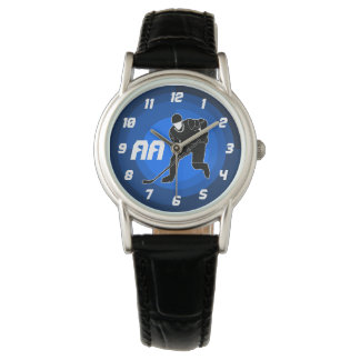 Blauwe Hockey Speler Silhouet Horloge