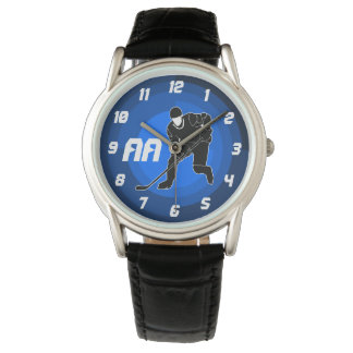 Blauwe Hockey Speler Silhouet Horloge