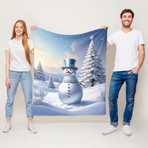 Blauwe Hoed Sneeuwman Fleece Deken