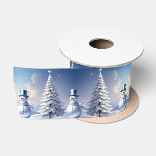 Blauwe Hoed Sneeuwman Kerstboom Holiday Satijn Lint