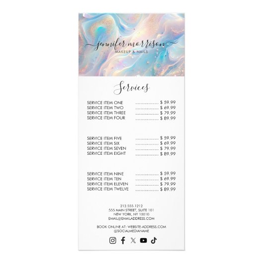 Blauwe Holografische Opal Glitter Make-up, Schoonh Reclamekaart (Voorkant)