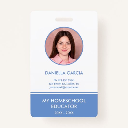 Blauwe Homeschool leraar ID-badge Badge (Voorkant)