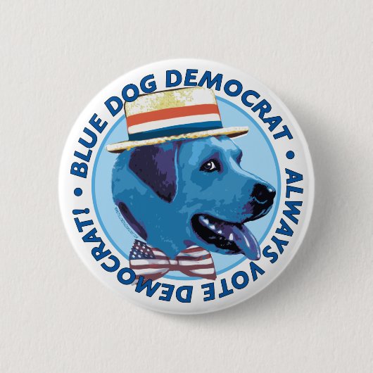 Blauwe hond-democraat. Knoop  Ronde Button 5,7 Cm (Voorkant)