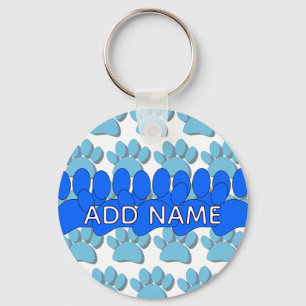 Blauwe Hond Pootafdruk Aangepaste Gepersonaliseerd Sleutelhanger