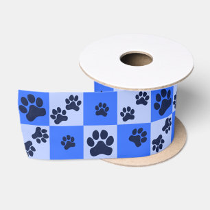 Blauwe Hond Pootafdruk Schachbrett Lint
