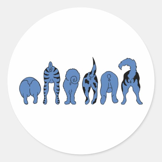 Blauwe hondenpeuken ronde sticker (Voorkant)
