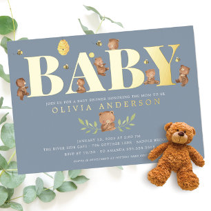 Blauwe Honing Beer Baby Shower Uitnodiging