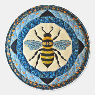 Blauwe honingbijdeken ronde sticker