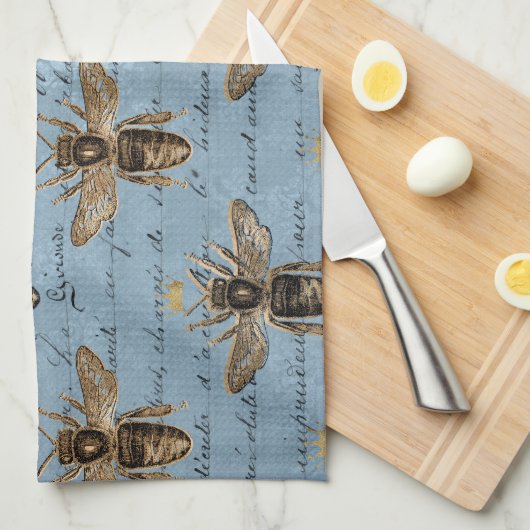 blauwe honingbijen theedoek (Quarter Fold)