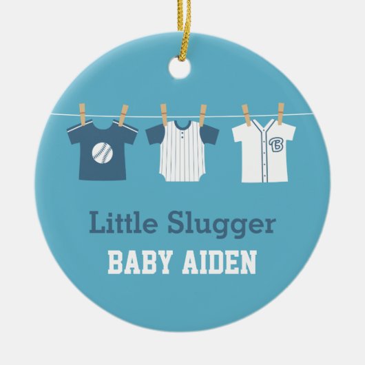 Blauwe honkbal baby jongens nursery decor keramisch ornament (Voorkant)