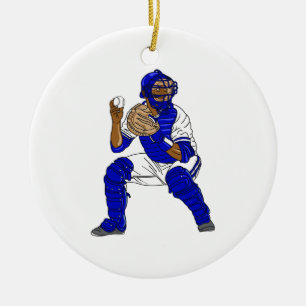 Blauwe honkbalvanger keramisch ornament