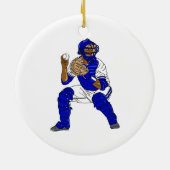 Blauwe honkbalvanger keramisch ornament (Achterkant)