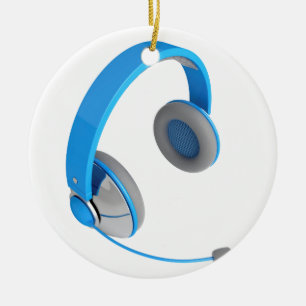 Blauwe hoofdtelefoon met microfoon keramisch ornament