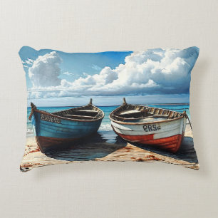 "Blauwe horizon". Een kleurrijk ontspannend bootze Accent Kussen