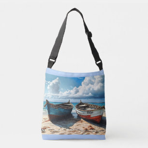 "Blauwe horizon". Een kleurrijk ontspannend bootze Crossbody Tas