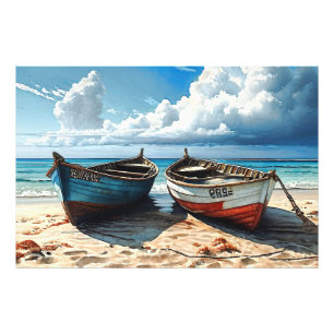 "Blauwe horizon". Een kleurrijk ontspannend bootze Foto Afdruk