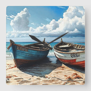 "Blauwe horizon". Een kleurrijk ontspannend bootze Vierkante Klok