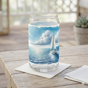 Blauwe Horizon Solitaire Zeilboot Blikvorm Glas