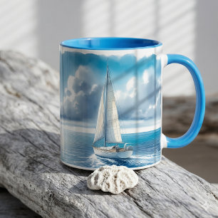 Blauwe Horizon Solitaire Zeilboot Mok