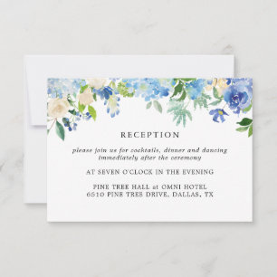 Blauwe Hortensia Aquarel Bloem Ontvangstkaarten RSVP Kaartje