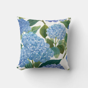 Blauwe Hortensia Aquarel Bloemenkust Kussen