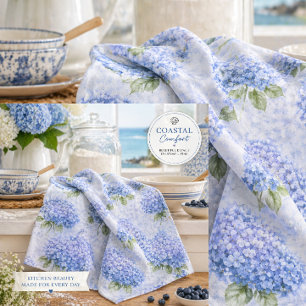 Blauwe Hortensia Aquarel Kust Keukenhanddoek