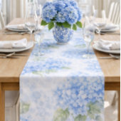 Blauwe Hortensia Aquarel Kust Tafel Runner Korte Tafelloper