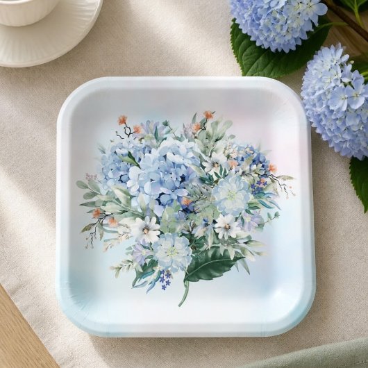 Blauwe Hortensia Aquarel Papieren Bord