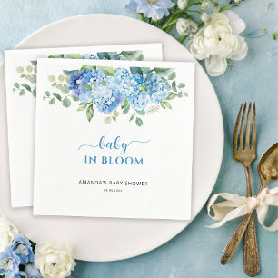 Blauwe Hortensia Baby in Bloom Baby Shower Servet